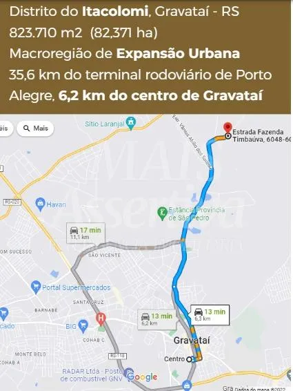 Excelente Fazenda com área de 82,371 hectares em Gravataí Bairro Itacolomi