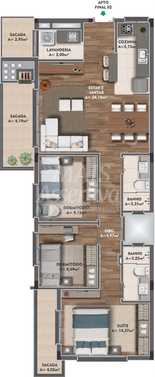 Excelente apartamento a venda 03 dormitórios em Caxias do Sul