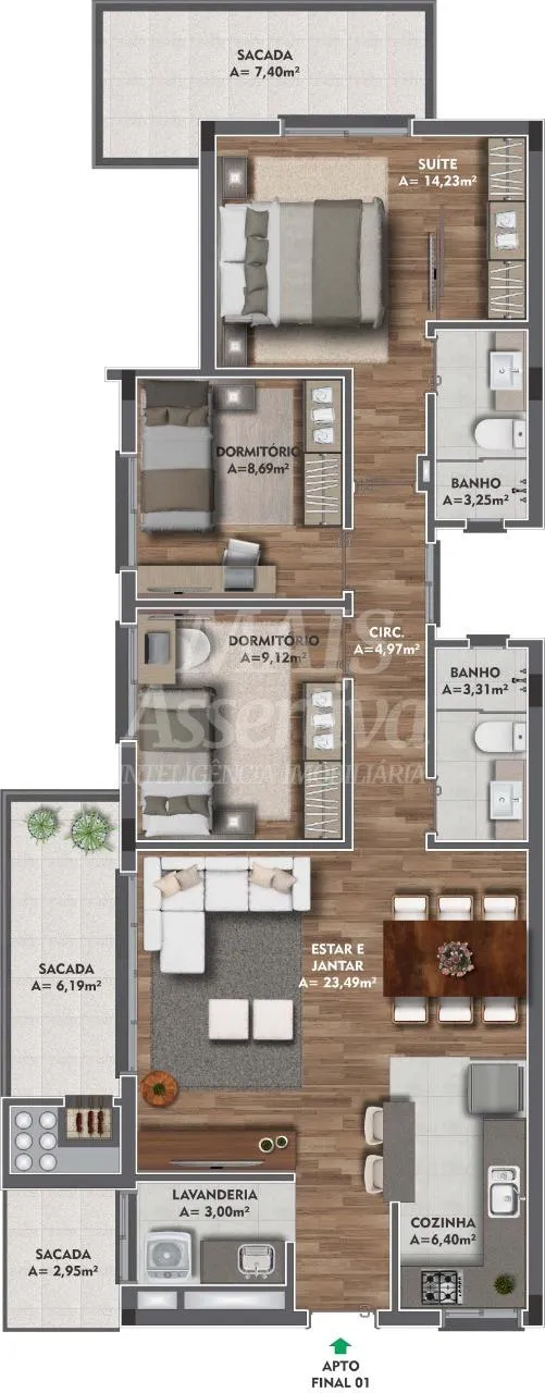 Excelente apartamento a venda 03 dormitórios em Caxias do Sul