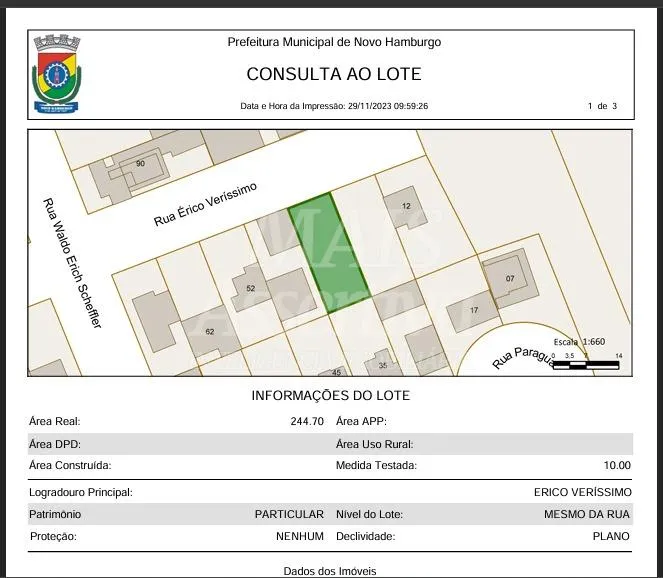 Terreno para venda, bairro Rondonia em Novo Hamburgo - 245,00m²